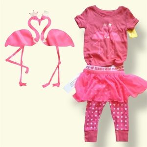NWT 3pc set adorable pant/tutu/tee set pink flamingo new. 3-6m